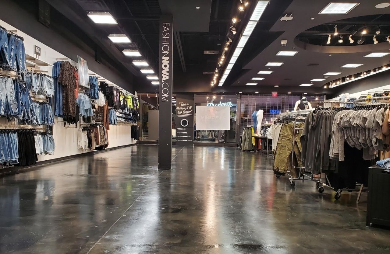 Polished concrete flooring in a retail or showroom environment, providing a sleek and modern look