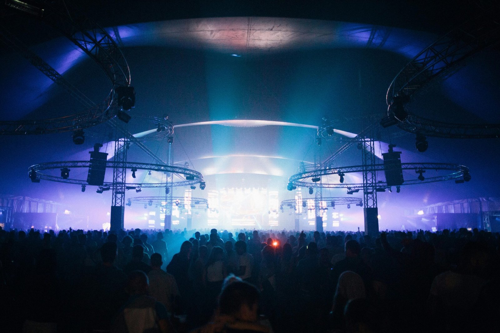 High-gloss nightclub epoxy floor reflecting LED lighting