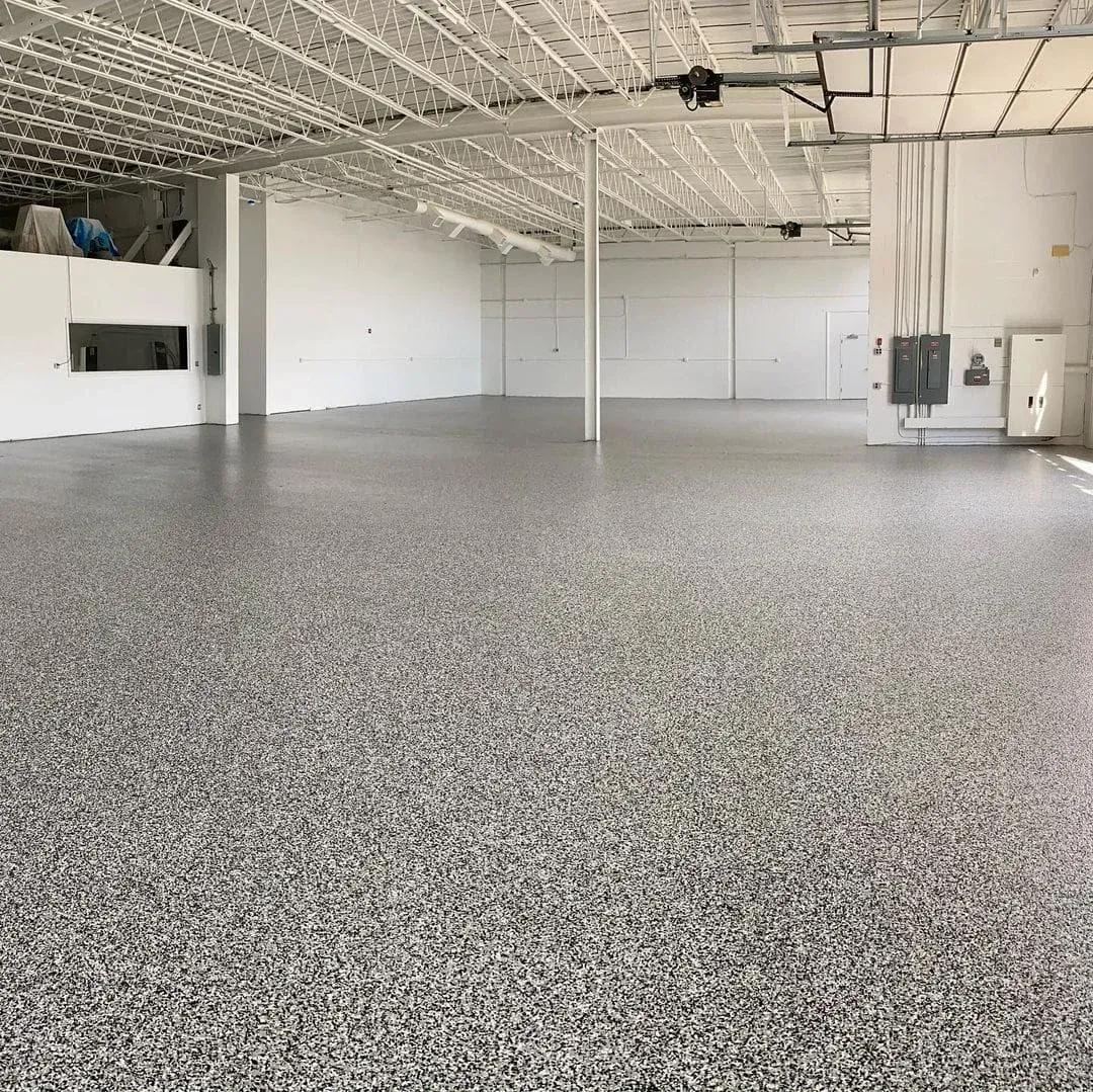 Grey flake epoxy flooring commercial showroom