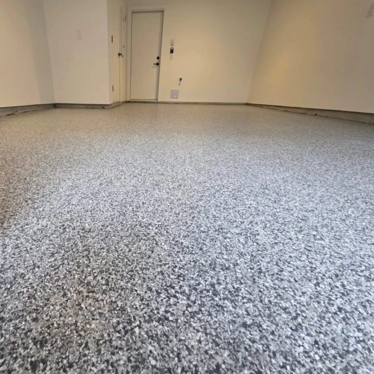 Second view of the same completed Squamish residential garage and flake floor finish