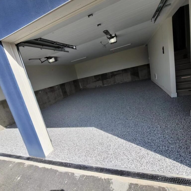 Full-flake garage floor coating and entrance in Whistler BC