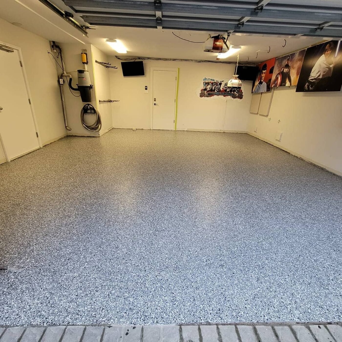 Completed full-flake residential garage floor coating in Burnaby BC