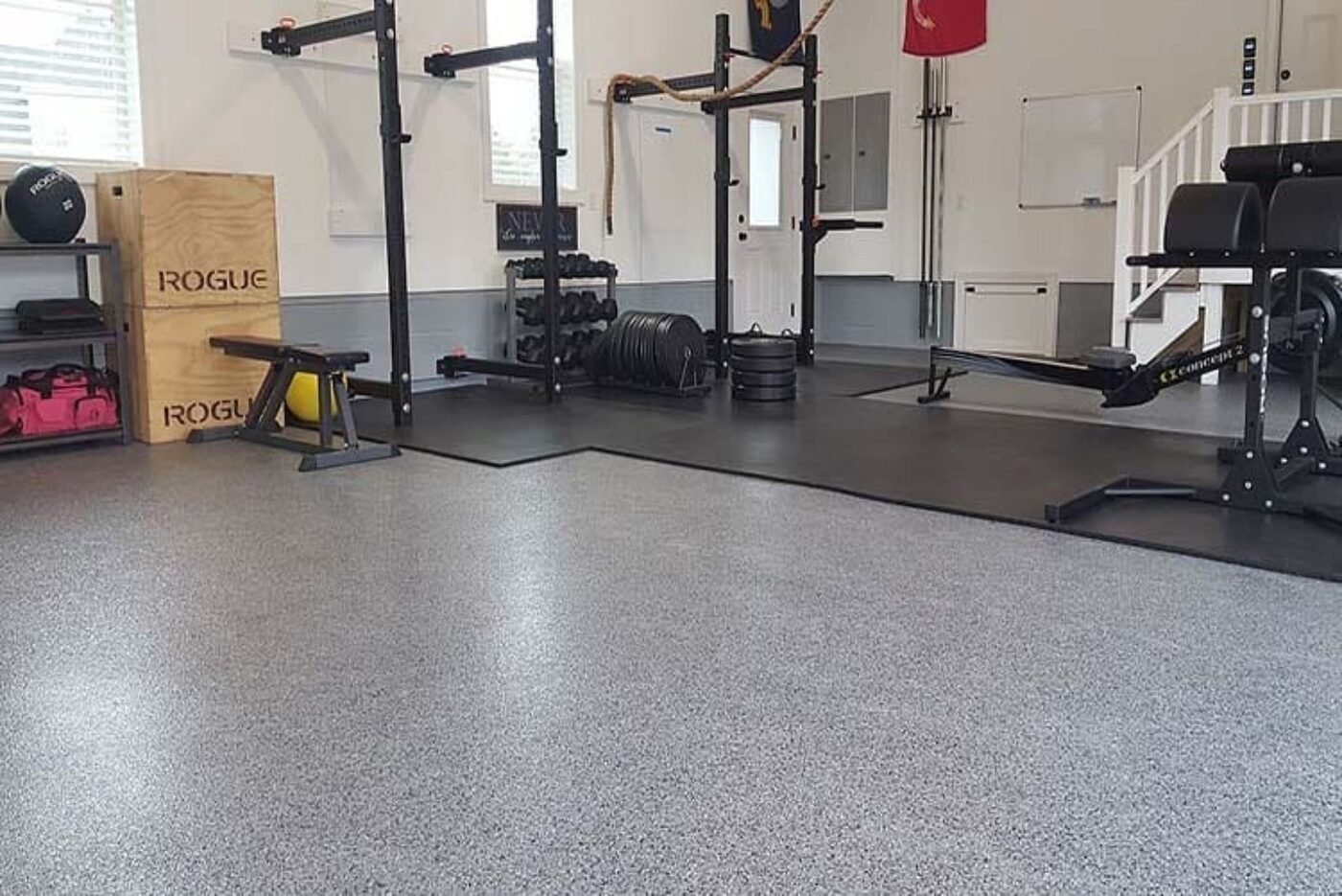 Full-flake garage and home gym floor completed in Burnaby BC