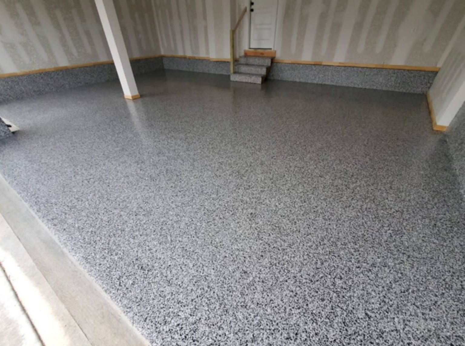 Completed full-flake workshop floor coating in Richmond BC