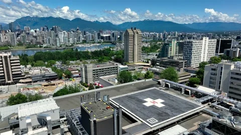 Aerial view of the Vancouver General Hospital rooftop helipad